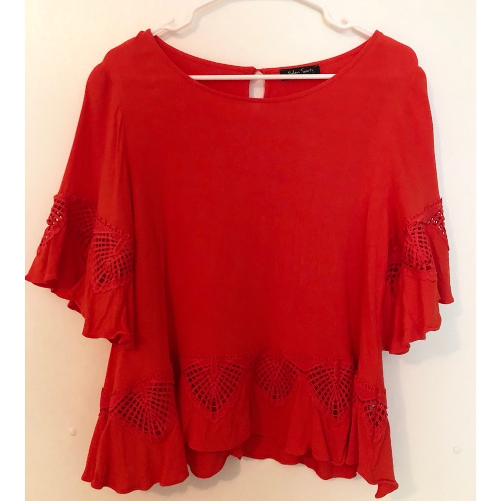 Orange Eden Society Havana Flutter Trim Top